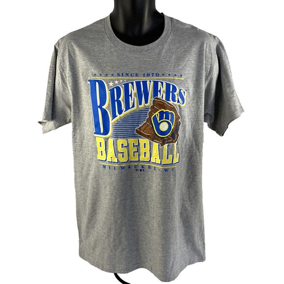 New Mens Fanatics Milwaukee Brewers Cooperstown Collection T-Shirt Sz L NWT Gray - Picture 1 of 6